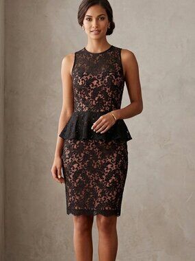 NWT Liu Jo Black Floral Lace Peplum Sheath Dress Knee Length IT 44/ US 8 / M